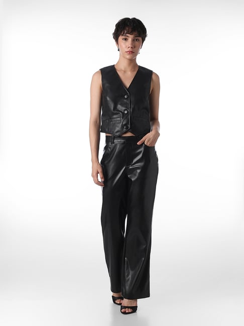 Only Black Polyester Solid Waistcoat