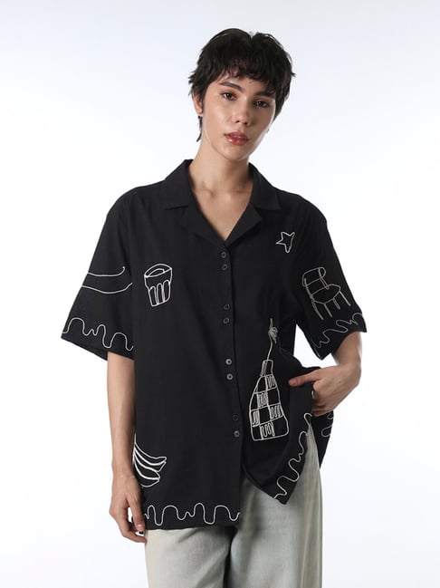 Only Black Cotton Embroidered Shirt-picture-22