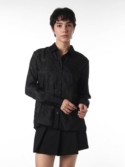 Only Black Nylon Woven Design Shirt-image-26