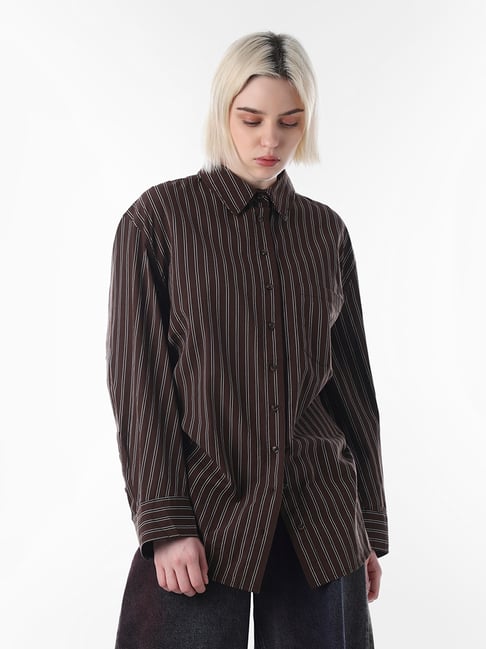 Only Brown Cotton Striped Shirt-picture-20