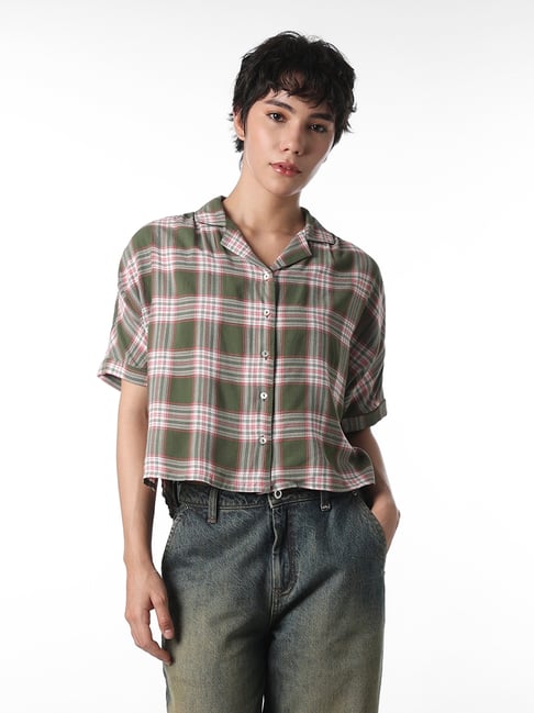 Only Green Viscose Checked Shirt-picture-20