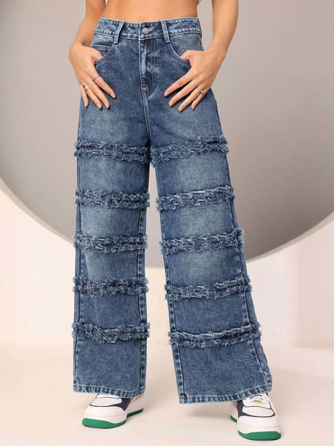 Dolce Crudo Blue Flared Fit Distressed Jeans-picture-23