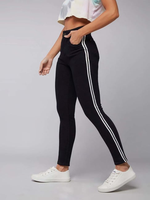 Dolce Crudo Black Slim Fit Striped Jeans