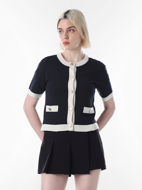 Only Navy Blue Blended Solid Cardigan-picture-19