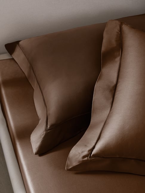 Sansaar Brown Cotton Plain Pillow Cover - Set of 2