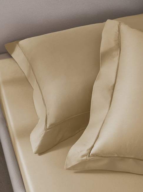 Sansaar Gold Cotton Plain Pillow Cover - Set of 2