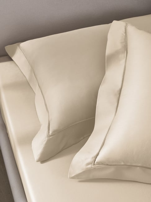 Sansaar Gold Cotton Plain Pillow Cover - Set of 2