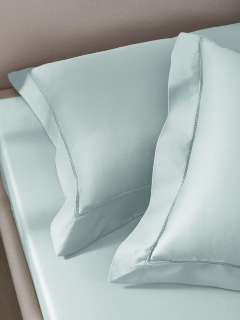 Sansaar Turquoise Cotton Plain Pillow Cover - Set of 2