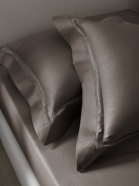 Sansaar Brown Cotton Geometric Pillow Cover - Set of 2