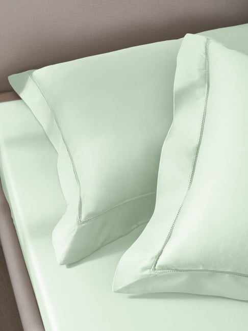 Sansaar Green Cotton Plain Pillow Cover - Set of 2
