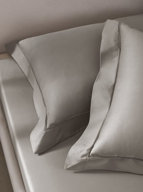 Sansaar Grey Cotton Plain Pillow Cover - Set of 2