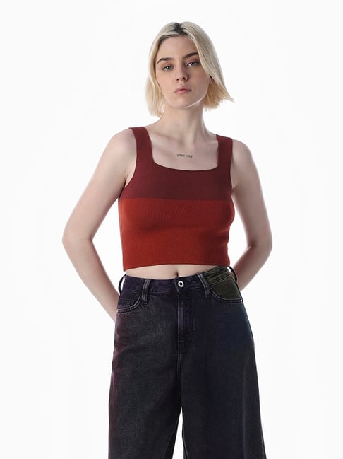 Only Red Viscose Colourblocked Top-picture-32