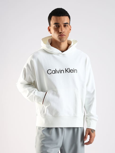 Calvin Klein Jeans White Cotton Comfort Fit Logo Printed Hooded Sweatshirt-picture-10