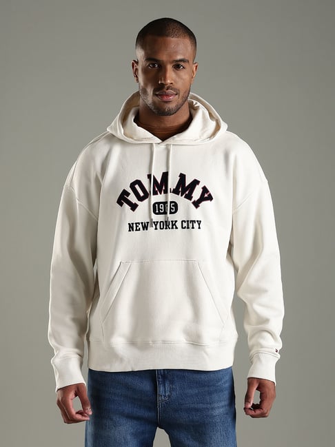 Tommy Hilfiger White Cotton Regular Fit Logo Printed Hooded Sweatshirt-picture-11