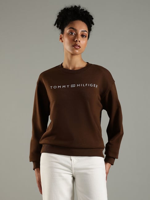 Tommy Hilfiger Brown Cotton Regular Fit Logo Printed Sweatshirt-picture-34