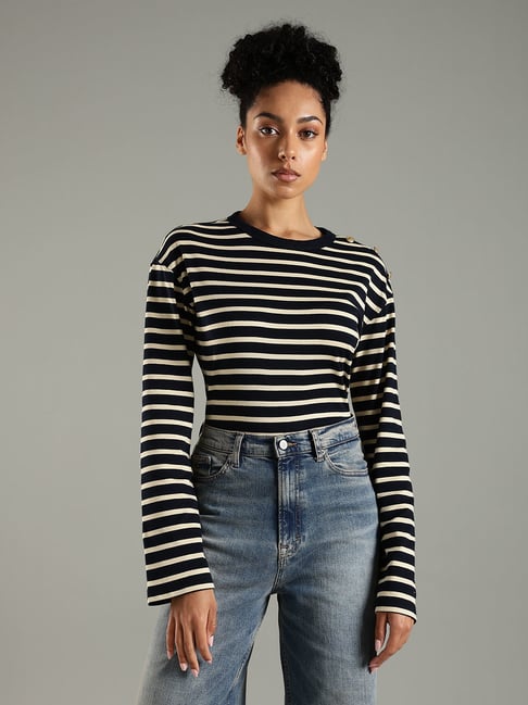 Tommy Hilfiger Navy Cotton Relaxed Fit Striped T-Shirt-picture-13
