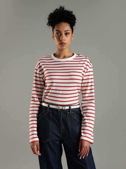 Tommy Hilfiger White Cotton Relaxed Fit Striped T-Shirt-picture-24