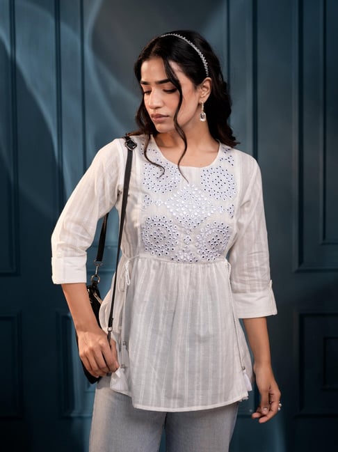 Juniper White Embroidered Kurti-picture-10