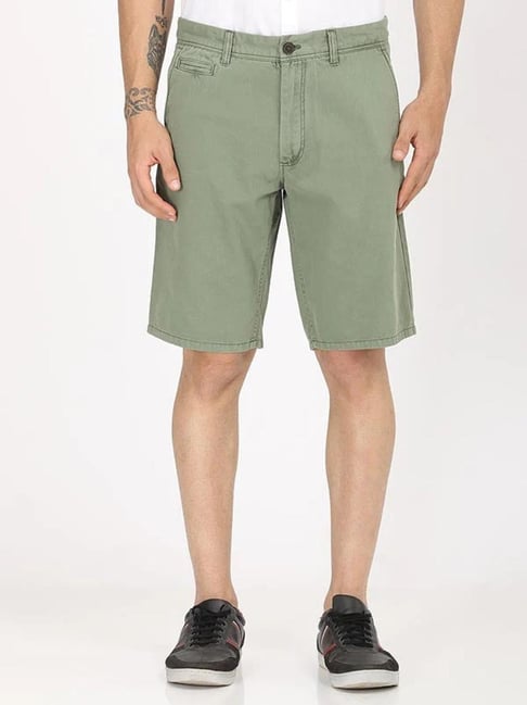 Indian Terrain Mint Green Cotton Blend Solid Shorts