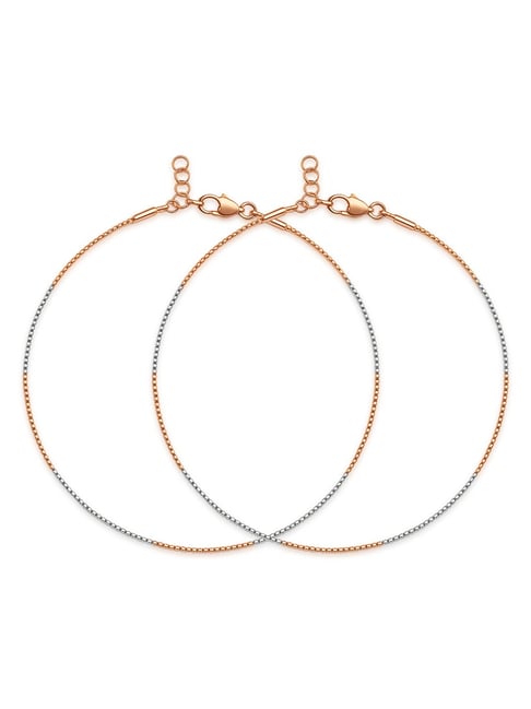 Zavya 925 Sterling Silver Sleek Dual Tone Twist Rose Gold and Rhodium Plated Anklet Pair for Women-picture-33