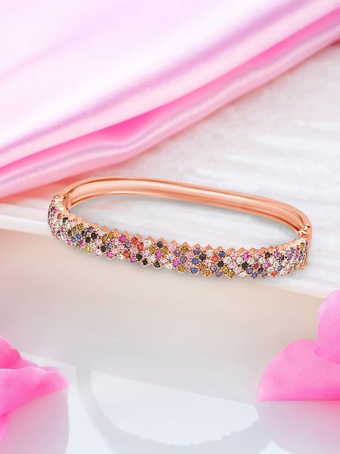 Zavya 925 Sterling Silver Radiant Elegance Coloured CZ Rose Gold Plated Kada Bracelet for Women-picture-12