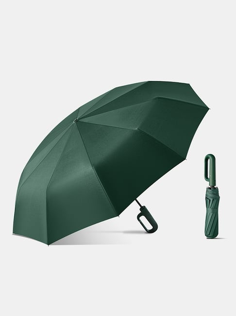 Little Surprise Box Green Polyester U Handle Grip Fold Closure Umbrella