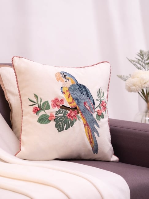 Haus & Kinder Tropical Plumage Multicolor Cotton Embroidered Cushion Cover