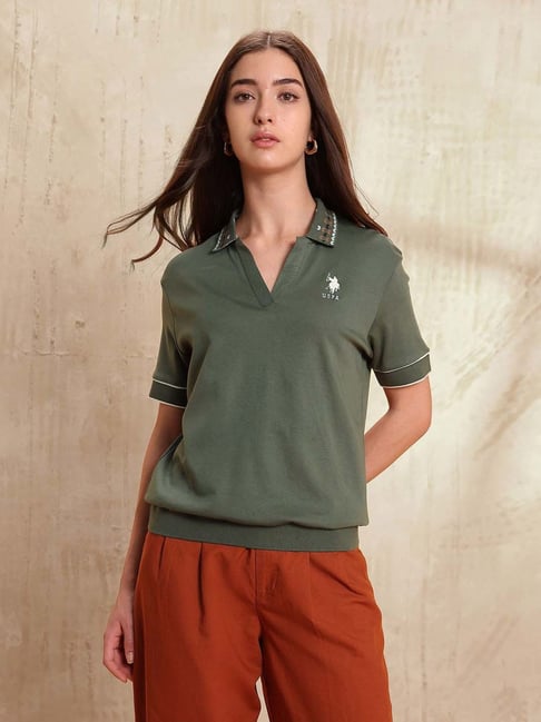 U.S. Polo Assn. Dark Olive Cotton Boxy Fit Polo T-Shirt-picture-28