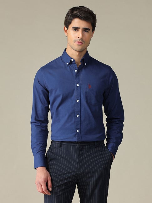 U.S. Polo Assn. Blue Cotton Regular Fit Shirt