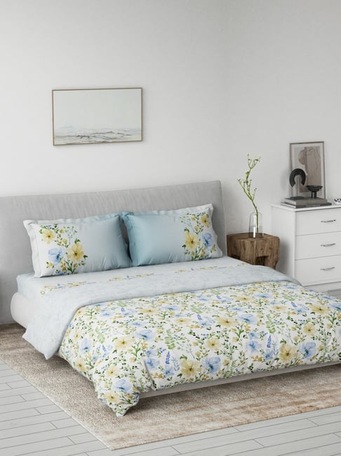 DDecor Blue Cotton Floral Primary Collection King Bedsheet & Quilt with 2 Pillow Covers-picture-40