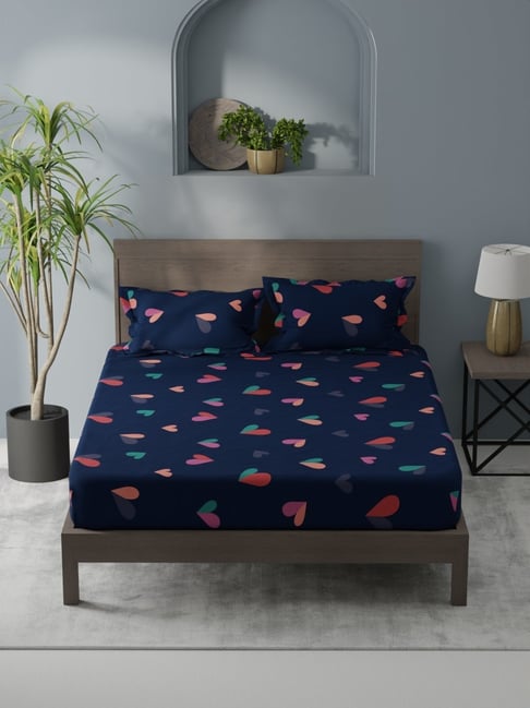 KOPA Coolmax Cotton Feel Midnight Blue Micro Fabric Abstract 152 TC Bedsheet with 2 Pillow Covers-picture-10