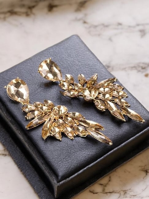 OOMPH Gold Western Drop Earrings Large Crystal Studded for Women-picture-39