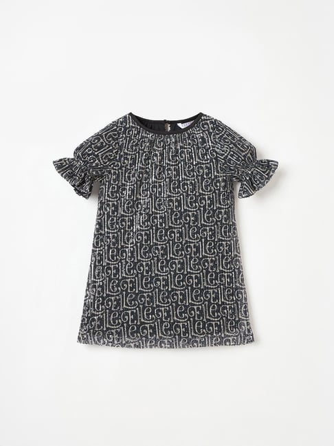 Elle Girls Blue Printed Regular Fit Dress