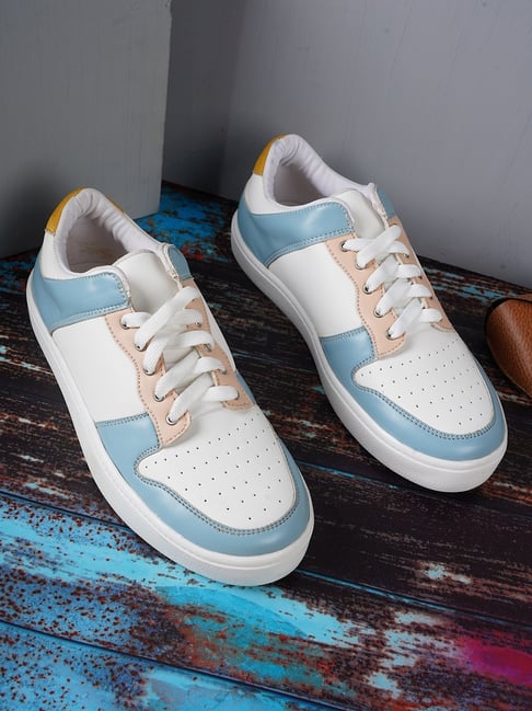 Carlton London Women's White Sky Blue Sneakers