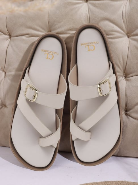Carlton London Women's Cream Toe Ring Sandals-picture-22