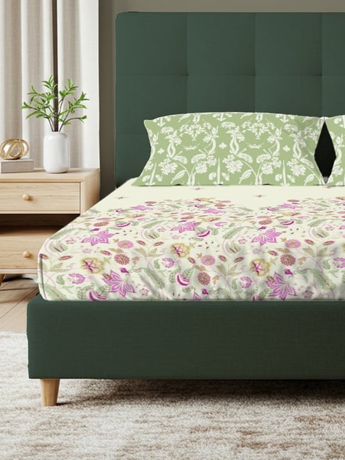 Urban Space Sage Green Cotton Printed 200 TC Single Flat Bedsheet with 1 Pillow Cover-picture-18