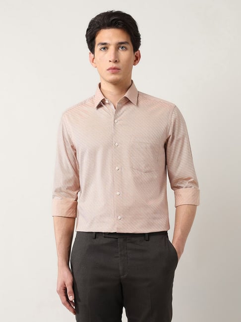 Arrow Beige Cotton Slim Fit Texture Shirt