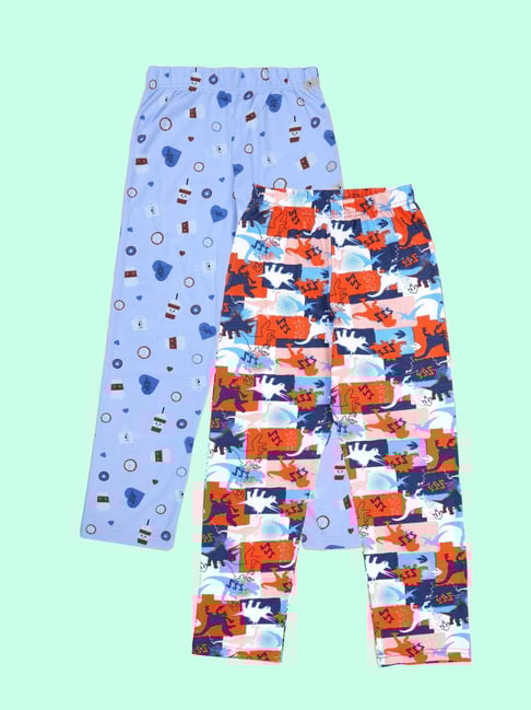 Kiddopanti Boys Blue & Neon Orange Cotton Printed Regular Fit Bottoms - Pack of 2