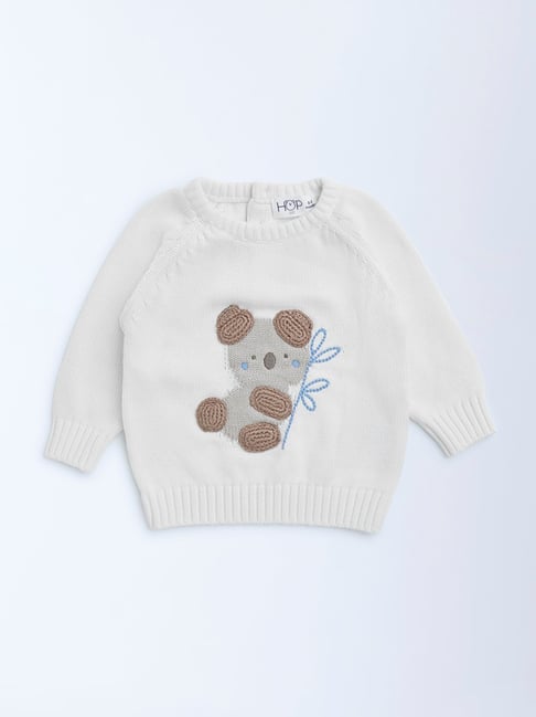 HOP Baby by Westside White Teddy Bear Design Cotton Sweater-picture-32