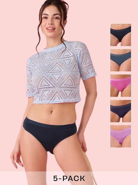 Enamor Multicolor Cotton Solid Brief Panties - Pack Of 5
