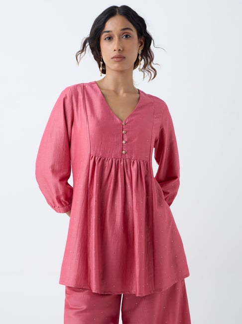 Utsa by Westside Pink Shimmer-Detailed Fit-and-Flare Kurti-picture-17