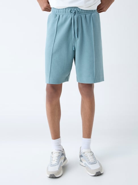studiofit men Studiofit by Westside Light Teal Relaxed-Fit Cotton-Blend Shorts-picture-14