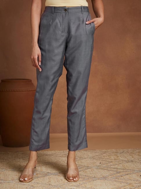 Fabindia Grey Viscose Silk Formal Kosi Pant-picture-36