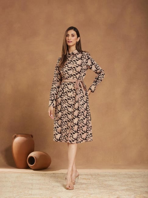 Fabindia Black Cotton Bagru Printed Midi Dress