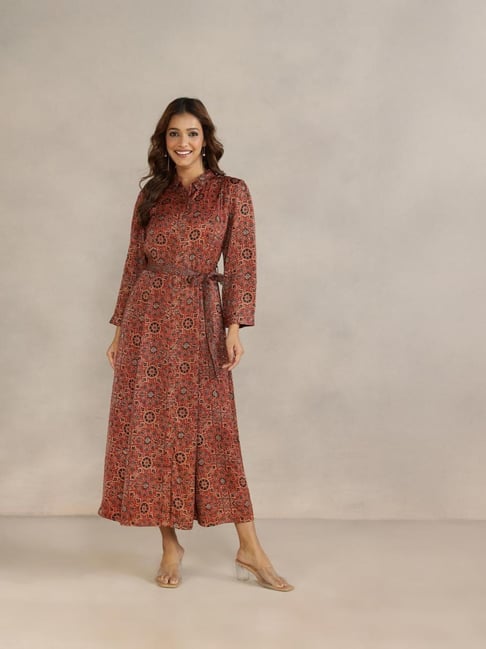 Maxi Dress Fabindia Western Wear Fabindia Rust Rayon Blend Ajrakh