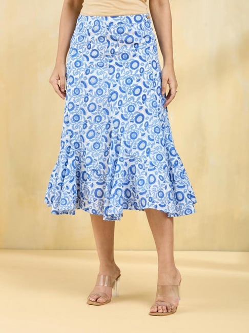Fabindia Blue Cotton Hand Block Printed Midi Skirt-picture-20