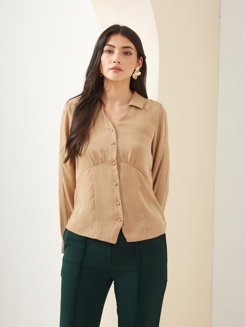 Latin Quarters Beige Solid Shirt-picture-24