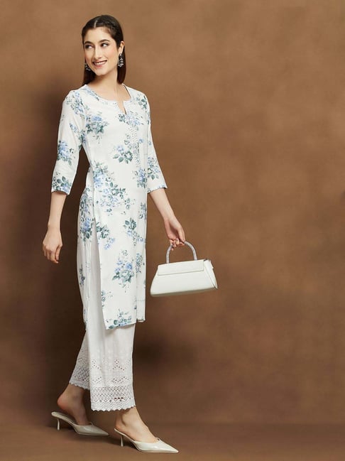 Melange By Lifestyle Off White Regular Fit Floral Print Kurta-picture-25