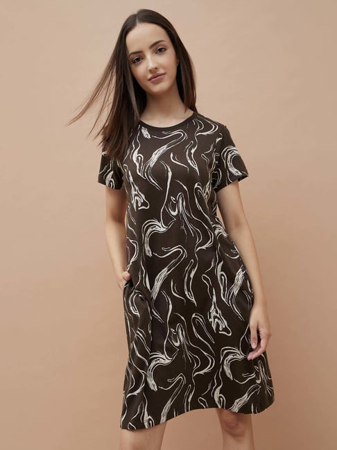 Ginger By Lifestyle Dark Brown Cotton Regular Fit Printed Nighties-picture-25