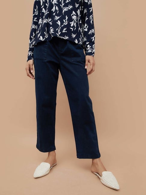 Fame Forever By Lifestyle Dark Blue Cotton Regular Fit Pants-picture-23
